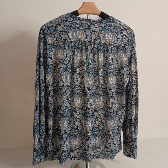 Lucky Brand Women’s Blue Printed V-Neck Jersey Top Button Front Size Large - Picture 15 of 16